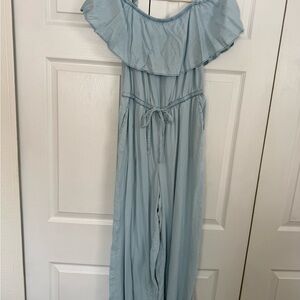 Light Blue Denim Off-Shoulder Jumpsuit